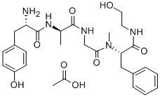 structure of CAS# 100929-53-1, L-Tyrosyl-D-alanylglycyl-N-(2-hydroxyethyl)-Nalpha-methyl-L-phenylalaninamide monoacetate (salt);Acetic Acid;(2S)-2-[[2-[[(2R)-2-[[(2S)-2-Amino-3-(4-Hydroxyphenyl)Propanoyl]Amino]Propanoyl]Amino]Acetyl]-Methyl-Amino]-N-(2-Hydroxyethyl)-3-Phenyl-Propanamide;Acetic Acid;(2S)-2-[[2-[[(2R)-2-[[(2S)-2-Amino-3-(4-Hydroxyphenyl)-1-Oxopropyl]Amino]-1-Oxopropyl]Amino]-1-Oxoethyl]-Methylamino]-N-(2-Hydroxyethyl)-3-Phenylpropanamide;Acetic Acid;(2S)-2-[[2-[[(2R)-2-[[(2S)-2-Amino-3-(4-Hydroxyphenyl)Propanoyl]Amino]Propanoyl]Amino]Acetyl]-Methyl-Amino]-N-(2-Hydroxyethyl)-3-Phenyl-Propionamide
