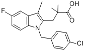 structure of CAS# 103253-15-2, 3-[1-[(4-Chlorophenyl)Methyl]-5-Fluoro-3-Methylindol-2-Yl]-2,2-Dimethylpropanoic Acid;3-[1-[(4-Chlorophenyl)Methyl]-5-Fluoro-3-Methyl-Indol-2-Yl]-2,2-Dimethyl-Propanoic Acid;3-[1-[(4-Chlorophenyl)Methyl]-5-Fluoro-3-Methyl-2-Indolyl]-2,2-Dimethylpropanoic Acid;3-[1-(4-Chlorobenzyl)-5-Fluoro-3-Methyl-Indol-2-Yl]-2,2-Dimethyl-Propionic Acid