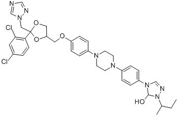 structure of CAS# 112559-91-8, Hydroxyitraconazole;4-[4-[4-[4-[[2-(2,4-Dichlorophenyl)-2-(1,2,4-Triazol-1-Ylmethyl)-1,3-Dioxolan-4-Yl]Methoxy]Phenyl]Piperazin-1-Yl]Phenyl]-2-(2-Hydroxy-1-Methyl-Propyl)-1,2,4-Triazol-3-One;4-[4-[4-[4-[[2-(2,4-Dichlorophenyl)-2-(1,2,4-Triazol-1-Ylmethyl)-1,3-Dioxolan-4-Yl]Methoxy]Phenyl]-1-Piperazinyl]Phenyl]-2-(2-Hydroxy-1-Methylpropyl)-1,2,4-Triazol-3-One;3H-1,2,4-Triazol-3-One, 4-(4-(4-(4-((2-(2,4-Dichlorophenyl)-2-(1H-1,2,4-Triazol-1-Ylmethyl)-1,3-Dioxolan-4-Yl)Methoxy)Phenyl)-1-Piperazinyl)Phenyl)-2,4-Dihydro-2-(1-Methylpropyl)-, Monohydroxy Deriv.