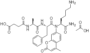 structure of CAS# 117756-27-1, N-(3-Carboxypropanoyl)-L-Alanyl-L-Phenylalanyl-N-(4-Methyl-2-Oxo-2H-Chromen-7-Yl)-L-Lysinamide Acetate (1:1);L-Lysinam<wbr>ide, N-(3<wbr>-carboxy-<wbr>1-oxoprop<wbr>yl)-L-ala<wbr>nyl-L-phe<wbr>nylalanyl<wbr>-N-(4-met<wbr>hyl-2-oxo<wbr>-2H-1-ben<wbr>zopyran-7<wbr>-yl)-, ac<wbr>etate (1:<wbr>1);N-(3-Carb<wbr>oxypropan<wbr>oyl)-L-al<wbr>anyl-L-ph<wbr>enylalany<wbr>l-N-(4-me<wbr>thyl-2-ox<wbr>o-2H-chro<wbr>men-7-yl)<wbr>-L-lysina<wbr>midacetat<wbr> (1:1);N-(3-Carb<wbr>oxypropan<wbr>oyl)-L-al<wbr>anyl-L-ph<wbr>énylalany<wbr>l-N-(4-mé<wbr>thyl-2-ox<wbr>o-2H-chro<wbr>mén-7-yl)<wbr>-L-lysina<wbr>mide - ac<wbr>ide acéti<wbr>que (1:1)