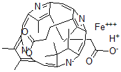 CAS#: 117828-53-2， (Sp-4-2-)-(7,8-Dihydro-3,7,8,8,12,13,17-Heptamethyl-21H,23H-Porphine-2,18-Dipropanoato(4-)-N21,N22,N23,N24)-Ferrate(1-) Hydrogen