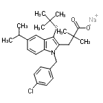 结构式 CAS# 118427-55-7, 钠3-{1-(4-氯苄基)-5-异丙基-3-[(2-甲基-2-丙基)硫基]-1H-吲哚-2-基}-2,2-二甲基丙酸酯