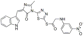 CAS 登录号：127227-41-2， S-[[5-[(4E)-4-(1H-吲哚-3-基亚甲基)-2-甲基-5-氧代咪唑-1-基]-1,3,4-噻二唑-2-基]]2-[(3-硝基苯基)氨基]硫代乙酸酯