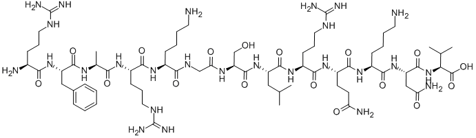 结构式 CAS# 136795-05-6, L-精氨酰-L-苯丙氨酰-L-丙氨酰-L-精氨酰-L-赖氨酰甘氨酰-L-丝氨酰-L-亮氨酰-L-精氨酰-L-谷氨酰胺酰-L-赖氨酰-L-天冬氨酰胺酰-L-缬氨酸