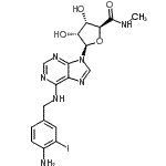 structure of CAS# 152918-27-9, (2S,3S,4R,5R)-5-{6-[(4-Amino-3-Iodobenzyl)Amino]-9H-Purin-9-Yl}-3,4-Dihydroxy-N-Methyltetrahydro-2-Furancarboxamide;(2S,3S,4R<wbr>,5R)-5-(6<wbr>-{[(4-ami<wbr>no-3-iodo<wbr>phenyl)me<wbr>thyl]amin<wbr>o}-9H-pur<wbr>in-9-yl)-<wbr>3,4-dihyd<wbr>roxy-N-me<wbr>thyloxola<wbr>ne-2-carb<wbr>oxamide;(2S,3S,4R<wbr>,5R)-5-{6<wbr>-[(4-amin<wbr>o-3-iodob<wbr>enzyl)ami<wbr>no]-9H-pu<wbr>rin-9-yl}<wbr>-3,4-dihy<wbr>droxy-N-m<wbr>ethyltetr<wbr>ahydrofur<wbr>an-2-carb<wbr>oxamide;1-[6-[[(4<wbr>-Amino-3-<wbr>iodopheny<wbr>l)methyl]<wbr>amino]-9H<wbr>-purin-9-<wbr>yl]-1-deo<wbr>xy-N-meth<wbr>yl-β-D-ri<wbr>bofuranur<wbr>onamide