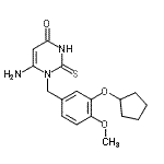 structure of CAS# 162279-51-8, 6-Amino-1-[3-(Cyclopentyloxy)-4-Methoxybenzyl]-2-Thioxo-2,3-Dihydro-4(1H)-Pyrimidinone;6-Amino-1<wbr>-[3-(cycl<wbr>opentylox<wbr>y)-4-meth<wbr>oxybenzyl<wbr>]-2-thiox<wbr>o-2,3-dih<wbr>ydropyrim<wbr>idin-4(1H<wbr>)-one;MFCD03844693