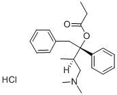 structure of CAS# 1639-60-7, (+)-1,2-Diphenyl-2-propionoxy-3-methyl-4-dimethylaminobutane hydrochloride;[(1S,2R)-1-Benzyl-3-Dimethylamino-2-Methyl-1-Phenyl-Propyl] Propanoate Hydrochloride;Propanoic Acid [(1S,2R)-1-Benzyl-3-Dimethylamino-2-Methyl-1-Phenylpropyl] Ester Hydrochloride;Propionic Acid [(1S,2R)-1-Benzyl-3-Dimethylamino-2-Methyl-1-Phenyl-Propyl] Ester Hydrochloride
