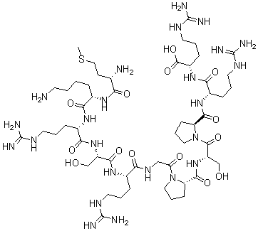 structure of CAS# 165174-60-7, L-Methionyl-L-Lysyl-L-Arginyl-L-Seryl-L-Arginylglycyl-L-Prolyl-L-Seryl-L-Prolyl-L-Arginyl-L-Arginine;BRADYKININ-LIKE NEUROPEPTIDE (APLYSIA CALIFORNICA);H-MET-LYS-ARG-SER-ARG-GLY-PRO-SER-PRO-ARG-ARG-OH;MET-LYS-ARG-SER-ARG-GLY-PRO-SER-PRO-ARG-ARG