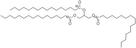 structure of CAS# 168294-57-3, 1,2,3-Propanetriyl Tri(1-<Sup>13</Sup>C)Hexadecanoate;1,2,3-propanetriol tris(hexadecanoate-1-13C);Glyceryl tri(hexadecanoate-1-13C);Glyceryl tri(palmitate-1-13C)