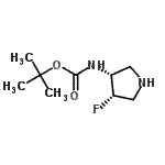 structure of CAS# 169750-42-9, 2-Methyl-2-Propanyl [(3R,4S)-4-Fluoro-3-Pyrrolidinyl]Carbamate;(3R,4S)-(<wbr>4-Fluorop<wbr>yrrolidin<wbr>-3-yl)car<wbr>bamic aci<wbr>d tert-bu<wbr>tyl ester;tert-butyl ((3R,4S)-4-fluoropyrrolidin-3-yl)carbamate;tert-Butyl N-[(3R,4S)-4-fluoropyrrolidin-3-yl]carbamate
