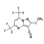 structure of CAS# 174842-35-4, 2-(Methylsulfanyl)-5,7-Bis(Trifluoromethyl)Pyrazolo[1,5-a]Pyrimidine-3-Carbonitrile;2-(methyl<wbr>thio)-5,7<wbr>-bis(trif<wbr>luorometh<wbr>yl)pyrazo<wbr>lo[1,5-a]<wbr>pyrimidin<wbr>e-3-carbo<wbr>nitrile;5,7-bis(t<wbr>rifluorom<wbr>ethyl)-2-<wbr>methylthi<wbr>o-8-hydro<wbr>pyrazolo[<wbr>1,5-a]pyr<wbr>imidine-3<wbr>-carbonit<wbr>rile;5,7-Bis(trifluoromethyl)-3-cyano-2-(methylthio)-