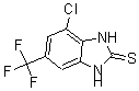 structure of CAS# 175135-18-9, 4-Chloro-1,3-Dihydro-6-(Trifluoromethyl)-2H-Benzimidazole-2-Thione;4-CHLORO-2-MERCAPTO-6-(TRIFLUOROMETHYL)-BENZIMIDAZOLE, 97+%;4-CHLORO-6-(TRIFLUOROMETHYL)-1H-BENZO[D]IMIDAZOLE-2-THIOL;4-CHLORO-6-(TRIFLUOROMETHYL)-1H-BENZO[D]IMIDAZOL-2-THIOL