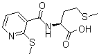 structure of CAS# 175201-70-4, N-[[2-(Methylthio)-3-Pyridinyl]Carbonyl]-L-Methionine;4-(METHYLTHIO)-2-(([2-(METHYLTHIO)-3-PYRIDYL]CARBONYL)AMINO)BUTANOIC ACID;4-(Methylthio)-2-({[2-(Methylthio)-3-Pyridyl]Carbonyl}Amino)Butanoic;N-(2-(METHYLTHIO)NICOTINOYL)-L-METHIONINE