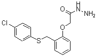 structure of CAS# 175202-85-4, 2-[2-[[(4-Chlorophenyl)Thio]Methyl]Phenoxy]-Acetic Acid Hydrazide;2-(2-(4-CHLOROPHENYLTHIOMETHYL)PHENOXY)ACETIC ACID HYDRAZIDE;2-(2-[[(4-CHLOROPHENYL)THIO]METHYL]PHENOXY)ETHANOHYDRAZIDE