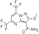 structure of CAS# 175203-36-8, 2-(Methylsulfanyl)-5,7-Bis(Trifluoromethyl)Pyrazolo[1,5-a]Pyrimidine-3-Carboxamide;[1,5-a]pyrimidine-3-carboxamide;2-(methyl<wbr>thio)-5,7<wbr>-bis(trif<wbr>luorometh<wbr>yl)pyrazo<wbr>lo[1,5-a]<wbr>pyrimidin<wbr>e-3-carbo<wbr>xamide;5,7-Bis(trifluoromethyl)-2-(methylthio)pyrazolo-