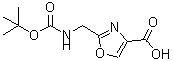 structure of CAS# 182120-90-7, 2-[({[(2-Methyl-2-Propanyl)Oxy]Carbonyl}Amino)Methyl]-1,3-Oxazole-4-Carboxylic Acid;2-(((tert<wbr>-butoxyca<wbr>rbonyl)am<wbr>ino)methy<wbr>l)-1,3-ox<wbr>azole-4-c<wbr>arboxylic<wbr> acid;2-((TERT-BUTOXYCARBONYLAMINO)METHYL)OXAZOLE-4-CARBOXYLICACID;2-(Aminom<wbr>ethyl)-1,<wbr>3-oxazole<wbr>-4-carbox<wbr>ylic acid<wbr>, 2-BOC p<wbr>rotected