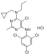 结构式 CAS# 184241-44-9, 5-氯-N-(环丙基甲基)-2-甲基-N-丙基-N'-(2,4,6-三氯苯基)嘧啶-4,6-二胺