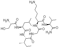 structure of CAS# 190383-13-2, L-Seryl-L-Leucyl-L-Isoleucylglycyl-L-Lysyl-L-Valinamide;THROMBIN RECEPTOR-LIKE 1 (1-6) AMIDE (HUMAN);PAR-2 AGONIST PEPTIDE (SLIGKV) AMIDE, HUMAN;H-SER-LEU-ILE-GLY-LYS-VAL-NH2