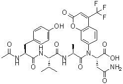 结构式 CAS# 219137-85-6, N-乙酰基-L-酪氨酰-L-缬氨酰-L-丙氨酰-N-[2-氧代-4-(三氟甲基)-2H-苯并吡喃-7-基]-L-alpha-天冬氨酰胺