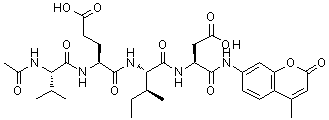 结构式 CAS# 219137-97-0, (4S)-4-[[(2S)-2-乙酰氨基-3-甲基-丁酰基]氨基]-5-[[(1S,2S)-1-[[(1S)-3-羟基-1-[(4-甲基-2-氧代-苯并吡喃-7-基)氨基甲酰]-3-氧代-丙基]氨基甲酰]-2-甲基-丁基]氨基]-5-氧代-戊酸