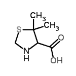 structure of CAS# 22916-26-3, 5,5-Dimethyl-1,3-Thiazolidin-3-Ium-4-Carboxylate;5,5-Dimethyl-1,3-thiazolidine-4-carboxylic acid #;5,5-dimethylthiazolidine-4-carboxylic acid;5,5-dimethyl-thiazolidinium-4-carboxylate