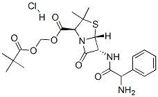 CAS 登录号：26309-95-5， [2S-[2alpha,5alpha,6beta(S*)]]-6-(2-氨基-2-苯基乙酰氨基)-3,3-二甲基-7-氧代-4-硫杂-1-氮杂双环[3.2.0]庚烷-2-羧酸(特戊酰氧基)甲基酯单盐酸盐