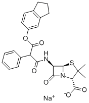 structure of CAS# 26605-69-6, Carbenicillin Indanyl Sodium;Sodium (2S,5R,6R)-6-[(3-Indan-5-Yloxy-3-Oxo-2-Phenyl-Propanoyl)Amino]-3,3-Dimethyl-7-Oxo-4-Thia-1-Azabicyclo[3.2.0]Heptane-2-Carboxylate;Sodium (2S,5R,6R)-6-[[3-(5-Indanyloxy)-1,3-Dioxo-2-Phenylpropyl]Amino]-3,3-Dimethyl-7-Oxo-4-Thia-1-Azabicyclo[3.2.0]Heptane-2-Carboxylate;Sodium (2S,5R,6R)-6-[(3-Indan-5-Yloxy-3-Keto-2-Phenyl-Propanoyl)Amino]-7-Keto-3,3-Dimethyl-4-Thia-1-Azabicyclo[3.2.0]Heptane-2-Carboxylate