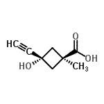 structure of CAS# 286442-92-0, trans-3-Ethynyl-3-Hydroxy-1-Methylcyclobutanecarboxylic Acid;(1r,3r)-3<wbr>-ethynyl-<wbr>3-hydroxy<wbr>-1-methyl<wbr>cyclobuta<wbr>necarboxy<wbr>lic acid