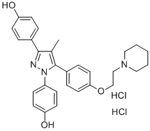 结构式 CAS# 289726-02-9, 1,3-二(4-羟基苯基)-4-甲基-5-[4-(2-哌啶基乙氧基)苯酚]-1H-吡唑二盐酸盐