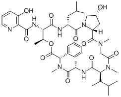 structure of CAS# 299-20-7, Etamycin A;N-[16-(1,2-Dimethylpropyl)-24-Hydroxy-3-Isobutyl-7,11,13,17,20-Pentamethyl-2,5,9,12,15,18,21-Heptaoxo-10-Phenyl-8-Oxa-1,4,11,14,17,20-Hexazabicyclo[20.3.0]Pentacosan-6-Yl]-3-Hydroxy-Pyridine-2-Carboxamide;N-[16-(1,2-Dimethylpropyl)-24-Hydroxy-3-Isobutyl-7,11,13,17,20-Pentamethyl-2,5,9,12,15,18,21-Heptaoxo-10-Phenyl-8-Oxa-1,4,11,14,17,20-Hexazabicyclo[20.3.0]Pentacosan-6-Yl]-3-Hydroxy-2-Pyridinecarboxamide;N-[16-(1,2-Dimethylpropyl)-24-Hydroxy-3-Isobutyl-2,5,9,12,15,18,21-Heptaketo-7,11,13,17,20-Pentamethyl-10-Phenyl-8-Oxa-1,4,11,14,17,20-Hexazabicyclo[20.3.0]Pentacosan-6-Yl]-3-Hydroxy-Picolinamide