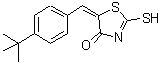 structure of CAS# 312607-49-1, (5E)-5-[4-(2-Methyl-2-Propanyl)Benzylidene]-2-Sulfanyl-1,3-Thiazol-4(5H)-One;(5E)-5-(4<wbr>-tert-But<wbr>ylbenzyli<wbr>dene)-2-m<wbr>ercapto-1<wbr>,3-thiazo<wbr>l-4(5H)-o<wbr>ne;MFCD04969048;ZINC01510055
