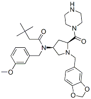 结构式 CAS# 334998-36-6, N-[(3S,5S)-1-(1,3-苯并二氧戊环-5-基甲基)-5-(1-哌嗪基羰基)-3-吡咯烷基]-N-[(3-甲氧基苯基)甲基]-3,3-二甲基-丁酰胺