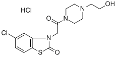 structure of CAS# 35941-71-0, 4-[(5-Chloro-2-Oxo-2H-Benzothiazol-3-Yl)Acetyl]Piperazine-1-Ethanol Monohydrochloride;5-Chloro-3-[2-[4-(2-Hydroxyethyl)Piperazin-1-Yl]-2-Oxo-Ethyl]-3A,7A-Dihydro-1,3-Benzothiazol-2-One Hydrochloride;5-Chloro-3-[2-[4-(2-Hydroxyethyl)-1-Piperazinyl]-2-Oxoethyl]-3A,7A-Dihydro-1,3-Benzothiazol-2-One Hydrochloride;5-Chloro-3-[2-[4-(2-Hydroxyethyl)Piperazin-1-Yl]-2-Keto-Ethyl]-3A,7A-Dihydro-1,3-Benzothiazol-2-One Hydrochloride