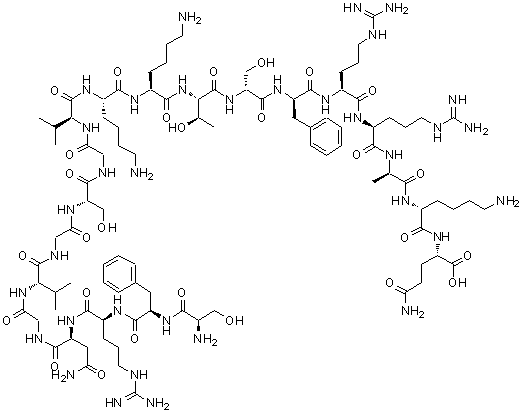 structure of CAS# 412938-75-1, D-Seryl-D-Phenylalanyl-L-Arginyl-L-Asparaginylglycyl-L-Valylglycyl-L-Serylglycyl-L-Valyl-L-Lysyl-L-Lysyl-L-Threonyl-D-Seryl-D-Phenylalanyl-L-Arginyl-L-Arginyl-D-Alanyl-D-Lysyl-L-Glutamine;D-Seryl-D<wbr>-phenylal<wbr>anyl-L-ar<wbr>ginyl-L-a<wbr>sparaginy<wbr>lglycyl-L<wbr>-valylgly<wbr>cyl-L-ser<wbr>ylglycyl-<wbr>L-valyl-L<wbr>-lysyl-L-<wbr>lysyl-L-t<wbr>hreonyl-D<wbr>-seryl-D-<wbr>phenylala<wbr>nyl-L-arg<wbr>inyl-L-ar<wbr>ginyl-D-a<wbr>lanyl-D-l<wbr>ysyl-L-gl<wbr>utamine;L-Glutami<wbr>ne, D-ser<wbr>yl-D-phen<wbr>ylalanyl-<wbr>L-arginyl<wbr>-L-aspara<wbr>ginylglyc<wbr>yl-L-valy<wbr>lglycyl-L<wbr>-serylgly<wbr>cyl-L-val<wbr>yl-L-lysy<wbr>l-L-lysyl<wbr>-L-threon<wbr>yl-D-sery<wbr>l-D-pheny<wbr>lalanyl-L<wbr>-arginyl-<wbr>L-arginyl<wbr>-D-alanyl<wbr>-D-lysyl-;Neuropeptide S (rat)