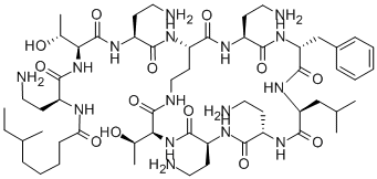 structure of CAS# 4135-11-9, Polymyxin B(1);(6R)-N-[(1S)-3-Amino-1-[[(1S,2R)-1-[[(1S)-3-Amino-1-[[(3S,6S,9S,12S,15R,18S,21S)-6,9,18-Tris(2-Aminoethyl)-3-(1-Hydroxyethyl)-12-Isobutyl-2,5,8,11,14,17,20-Heptaoxo-15-(Phenylmethyl)-1,4,7,10,13,16,19-Heptazacyclotricos-21-Yl]Carbamoyl]Propyl]Carbamoyl]-2-Hydroxy-Propyl]Carbamoyl]Propyl]-6-Methyl-Octanamide;(6R)-N-[(1S)-3-Amino-1-[[[(1S,2R)-1-[[[(1S)-3-Amino-1-[Oxo-[[(3S,6S,9S,12S,15R,18S,21S)-6,9,18-Tris(2-Aminoethyl)-3-(1-Hydroxyethyl)-12-Isobutyl-2,5,8,11,14,17,20-Heptaoxo-15-(Phenylmethyl)-1,4,7,10,13,16,19-Heptazacyclotricos-21-Yl]Amino]Methyl]Propyl]Amino]-Oxomethyl]-2-Hydroxypropyl]Amino]-Oxomethyl]Propyl]-6-Methyloctanamide;(6R)-N-[(1S)-3-Amino-1-[[(1S,2R)-1-[[(1S)-3-Amino-1-[[(3S,6S,9S,12S,15R,18S,21S)-6,9,18-Tris(2-Aminoethyl)-15-(Benzyl)-3-(1-Hydroxyethyl)-12-Isobutyl-2,5,8,11,14,17,20-Heptaketo-1,4,7,10,13,16,19-Heptazacyclotricos-21-Yl]Carbamoyl]Propyl]Carbamoyl]-2-Hydroxy-Propyl]Carbamoyl]Propyl]-6-Methyl-Caprylamide