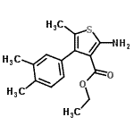 structure of CAS# 438220-53-2, Ethyl 2-Amino-4-(3,4-Dimethylphenyl)-5-Methyl-3-Thiophenecarboxylate;2-Amino-4-(2,4-dichlorophenyl)thiophene-3-carboxamide;2-Amino-4-(3,4-dimethyl-phenyl)-5-methyl-thiophene;2-Amino-4<wbr>-(3,4-dim<wbr>ethyl-phe<wbr>nyl)-5-me<wbr>thyl-thio<wbr>phene-3-c<wbr>arboxylic<wbr> acid eth<wbr>yl ester