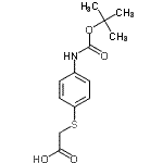 structure of CAS# 447414-44-0, {[4-({[(2-Methyl-2-Propanyl)Oxy]Carbonyl}Amino)Phenyl]Sulfanyl}Acetic Acid;({4-[(tert-butoxycarbonyl)amino]phenyl}sulfanyl)acetic acid;(4-tert-Butoxycarbonylamino-phenylsulfanyl)-acetic acid;2-{4-[(tert-butoxy)carbonylamino]phenylthio}acetic acid