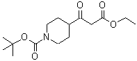 structure of CAS# 479630-08-5, 1-[(1,1-Dimethylethoxy)Carbonyl]-beta-Oxo-4-Piperidinepropanoic Acid Ethyl Ester;Tert-Butyl 4-(3-Ethoxy-3-Oxopropanoyl)Tetrahydro-2H-Pyridine-1-Carboxylate;Tert-Butyl 4-(3-Ethoxy-3-Oxopropanoyl)Tetrahydro-1(2H)-Pyridinecarboxylate;4-(2-ETHOXYCARBONYL-ACETYL)-PIPERIDINE-1-CARBOXYLIC ACID TERT-BUTYL ESTER