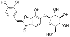 structure of CAS# 490-54-0, Maritimein;(2Z)-2-[(3,4-Dihydroxyphenyl)Methylene]-7-Hydroxy-6-[(2S,3R,4S,5S,6R)-3,4,5-Trihydroxy-6-(Hydroxymethyl)Tetrahydropyran-2-Yl]Oxy-Benzofuran-3-One;(2Z)-2-[(3,4-Dihydroxyphenyl)Methylene]-7-Hydroxy-6-[[(2S,3R,4S,5S,6R)-3,4,5-Trihydroxy-6-(Hydroxymethyl)-2-Tetrahydropyranyl]Oxy]-3-Benzofuranone;(2Z)-2-(3,4-Dihydroxybenzylidene)-7-Hydroxy-6-[(2S,3R,4S,5S,6R)-3,4,5-Trihydroxy-6-Methylol-Tetrahydropyran-2-Yl]Oxy-Benzofuran-3-One
