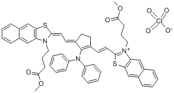 CAS 登录号：51010-97-0， 3-[2-[2-[3-[2-[3-(3-乙酰氧基丙基)苯并[f][1,3]苯并噻唑-3-鎓-2-基]乙烯基]-2-(二苯基氨基)-1-环戊-2-烯亚基]亚乙基]苯并[f][1,3]苯并噻唑-3-基]丙基乙酸酯高氯酸盐