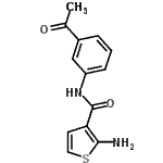 structure of CAS# 590356-75-5, N-(3-Acetylphenyl)-2-Amino-3-Thiophenecarboxamide;N-(3-acetylphenyl)(2-amino(3-thienyl))carboxamide;N-(3-acetylphenyl)-2-amino-3-thiophenecarboxamide;N-(3-Acetylphenyl)-2-aminothiophene-3-carboxamide