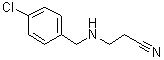 structure of CAS# 62675-34-7, 3-[(4-Chlorobenzyl)Amino]Propanenitrile;3-(4-Chloro-Benzylamino)-Propionitrile;3-(4-CHLOROBENZYLAMINO)PROPIONITRILE;3-{[(4-chlorophenyl)methyl]amino}propanenitrile
