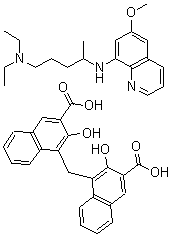 structure of CAS# 635-05-2, Pamaquine;4-[(3-Carboxy-2-Hydroxy-1-Naphthyl)Methyl]-3-Hydroxy-Naphthalene-2-Carboxylic Acid;N,N-Diethyl-N'-(6-Methoxy-8-Quinolyl)Pentane-1,4-Diamine;4-[(3-Carboxy-2-Hydroxy-1-Naphthyl)Methyl]-3-Hydroxy-2-Naphthalenecarboxylic Acid;N,N-Diethyl-N'-(6-Methoxy-8-Quinolyl)Pentane-1,4-Diamine;4-[(3-Carboxy-2-Hydroxy-1-Naphthyl)Methyl]-3-Hydroxy-2-Naphthoic Acid;Diethyl-[4-[(6-Methoxy-8-Quinolyl)Amino]Pentyl]Amine