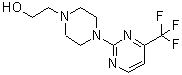 structure of CAS# 651004-99-8, 2-{4-[4-(Trifluoromethyl)-2-pyrimidinyl]-1-piperazinyl}ethanol;2-(4-(4-(<wbr>trifluoro<wbr>methyl)py<wbr>rimidin-2<wbr>-yl)piper<wbr>azin-1-yl<wbr>)ethanol;2-[4-[4-(<wbr>TRIFLUORO<wbr>METHYL)PY<wbr>RIMIDIN-2<wbr>-YL]PIPER<wbr>AZINO]ETH<wbr>AN-1-OL;MFCD01312087