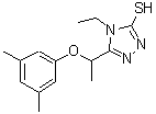 structure of CAS# 667413-03-8, 5-[1-(3,5-Dimethylphenoxy)ethyl]-4-ethyl-4H-1,2,4-triazole-3-thiol;5-[(3,5-d<wbr>imethylph<wbr>enoxy)eth<wbr>yl]-4-eth<wbr>yl-1,2,4-<wbr>triazole-<wbr>3-thiol;5-[1-(3,5<wbr>-Dimethyl<wbr>phenoxy)e<wbr>thyl]-4-e<wbr>thyl-4H-1<wbr>,2,4-tria<wbr>zole-3-th<wbr>iol;MFCD04054562