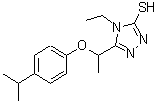 structure of CAS# 667413-63-0, 4-Ethyl-5-[1-(4-isopropylphenoxy)ethyl]-4H-1,2,4-triazole-3-thiol;4-ethyl-5<wbr>-{[4-(met<wbr>hylethyl)<wbr>phenoxy]e<wbr>thyl}-1,2<wbr>,4-triazo<wbr>le-3-thiol;4-ethyl-5<wbr>-{1-[4-(p<wbr>ropan-2-y<wbr>l)phenoxy<wbr>]ethyl}-4<wbr>H-1,2,4-t<wbr>riazole-3<wbr>-thiol;MFCD04054630