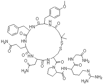 structure of CAS# 67269-08-3, 1-Deaminopenicillamine-2-(O-methyl-tyr)-argipressin;1-[7-(2-Amino-2-Oxo-Ethyl)-10-(3-Amino-3-Oxo-Propyl)-16-[(4-Methoxyphenyl)Methyl]-20,20-Dimethyl-6,9,12,15,18-Pentaoxo-13-(Phenylmethyl)1,2-Dithia-5,8,11,14,17-Pentazacycloicosane-4-Carbonyl]-N-[1-[(2-Amino-2-Oxo-Ethyl)Carbamoyl]-4-Guanidino-Butyl]Pyrrolidine-2-Carboxamide;N-[1-[[(2-Amino-2-Oxoethyl)Amino]-Oxomethyl]-4-Guanidinobutyl]-1-[[7-(2-Amino-2-Oxoethyl)-10-(3-Amino-3-Oxopropyl)-16-[(4-Methoxyphenyl)Methyl]-20,20-Dimethyl-6,9,12,15,18-Pentaoxo-13-(Phenylmethyl)-1,2-Dithia-5,8,11,14,17-Pentazacycloicos-4-Yl]-Oxomethyl]-2-Pyrrolidinecarboxamide;1-[7-(2-Amino-2-Keto-Ethyl)-10-(3-Amino-3-Keto-Propyl)-13-(Benzyl)-6,9,12,15,18-Pentaketo-16-(4-Methoxybenzyl)-20,20-Dimethyl-1,2-Dithia-5,8,11,14,17-Pentazacycloicosane-4-Carbonyl]-N-[1-[(2-Amino-2-Keto-Ethyl)Carbamoyl]-4-Guanidino-Butyl]Pyrrolidine-2-Carboxamide