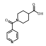 structure of CAS# 67691-60-5, 1-Isonicotinoyl-4-piperidinecarboxylic acid;1-(4-pyridylcarbonyl)piperidine-4-carboxylic acid;1-(Pyridine-4-carbonyl)-piperidine-4-carboxylic acid;1-isonicotinoyl-4-piperidinecarboxylic acid