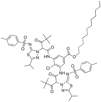 CAS 登录号：68588-51-2， 4-氯-3,5-二[[4,4-二甲基-2-[5-(异丙基)-2-[[(4-甲苯基)磺酰基]亚氨基]-1,3,4-噻二唑-3(2H)-基]-1,3-二氧代戊基]氨基]苯甲酸十二烷基酯