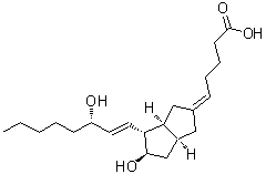 structure of CAS# 69609-77-4, (5Z)-5-[(3aS,4R,5R,6aS)-5-Hydroxy-4-[(1E,3S)-3-hydroxy-1-octen-1-yl]hexahydro-2(1H)-pentalenylidene]pentanoic acid;"6,9<wbr>α-methyle<wbr>ne-11α,15<wbr>S-dihydro<wbr>xy-prosta<wbr>-5Z,13E-d<wbr>ien-1-oic<wbr> acid&quo<wbr>t;5-[(3aS,4<wbr>R,5R,6aS)<wbr>-5-Hydrox<wbr>y-4-((S)-<wbr>3-hydroxy<wbr>-oct-1-en<wbr>yl)-hexah<wbr>ydro-pent<wbr>alen-(2Z)<wbr>-ylidene]<wbr>-pentanoi<wbr>c acid;5-[5-Hydr<wbr>oxy-4-(3-<wbr>hydroxy-o<wbr>ct-1-enyl<wbr>)-hexahyd<wbr>ro-pental<wbr>en-2-ylid<wbr>ene]-pent<wbr>anoic aci<wbr>dCarbacyc<wbr>lin